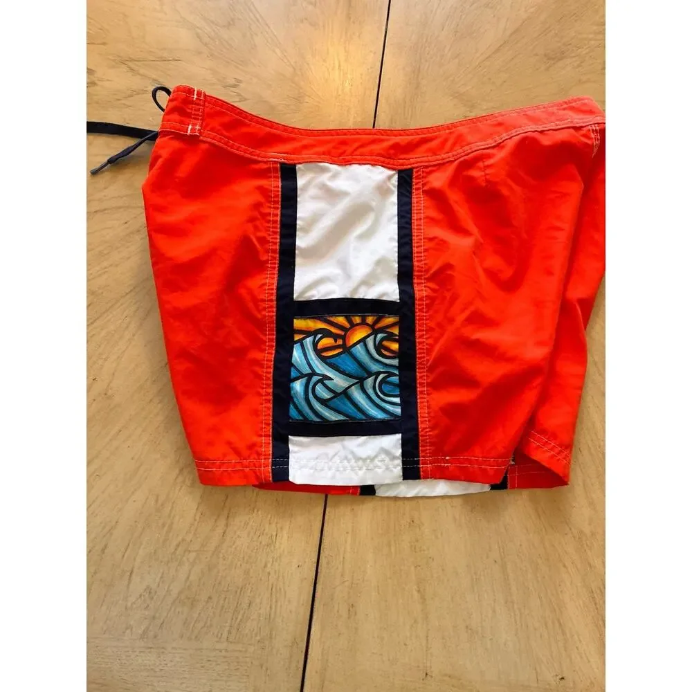VTG 90s Billabong Board Swim Shorts Mini Womens Large Hawaiian Aloha Orange Surf